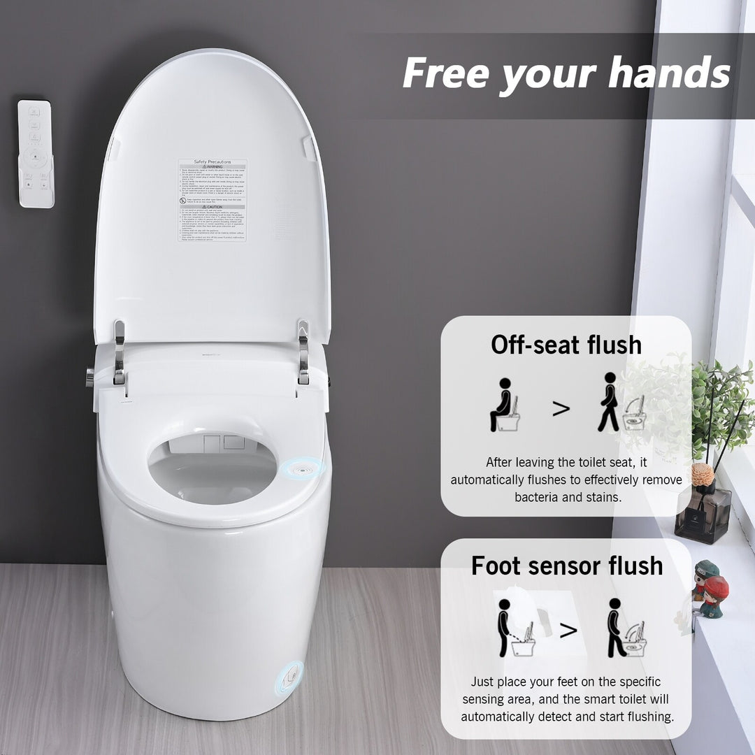 Smart Toilet Bidet Combo with Self-Cleaning Nozzle, Heated Seat, Night Light, Knob Control, Power Outage Flushing, Soft Close