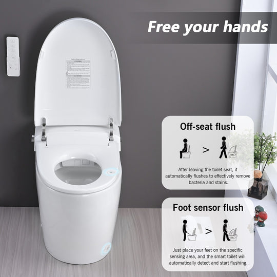 Smart Toilet Bidet Combo with Self-Cleaning Nozzle, Heated Seat, Night Light, Knob Control, Power Outage Flushing, Soft Close