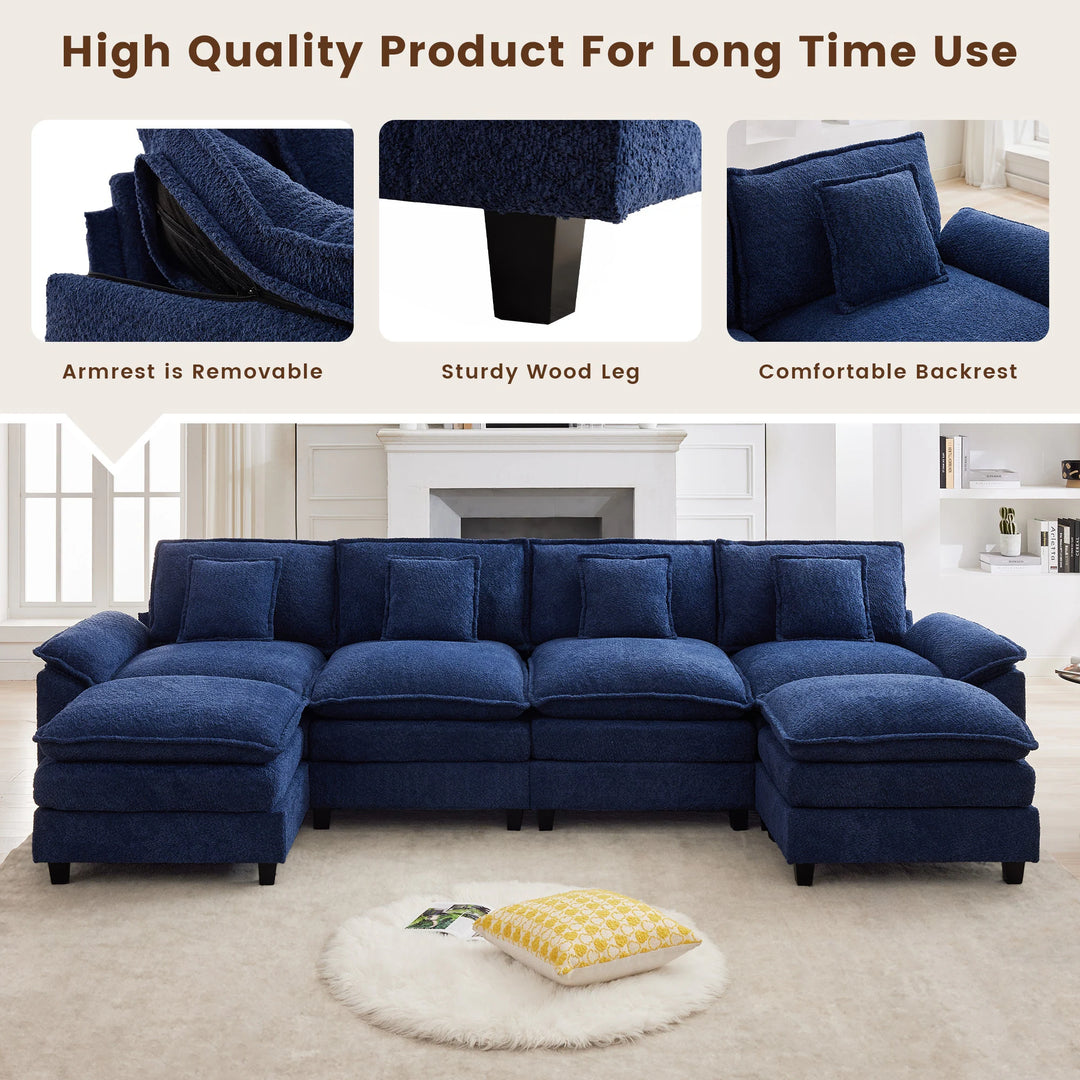 Modular Chenille Sectional Sofa with Ottomans, Deep Seat, Wide Padded Armrests, 2-Seat / 3-Seat / 4-Seat Options