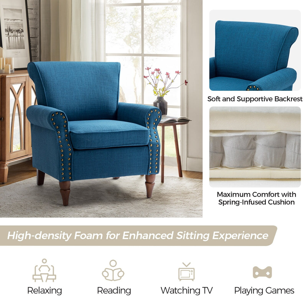 Nyctelius Upholstered Comfy Accent Chair with Turned Wooden Legs and Nailhead Trim Set of 2 by