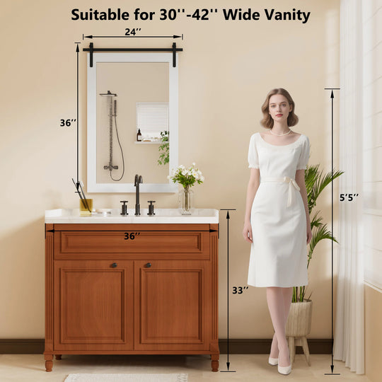 Farmhouse Barn Door Solid Wood Frame Bathroom Vanity Wall Mirror