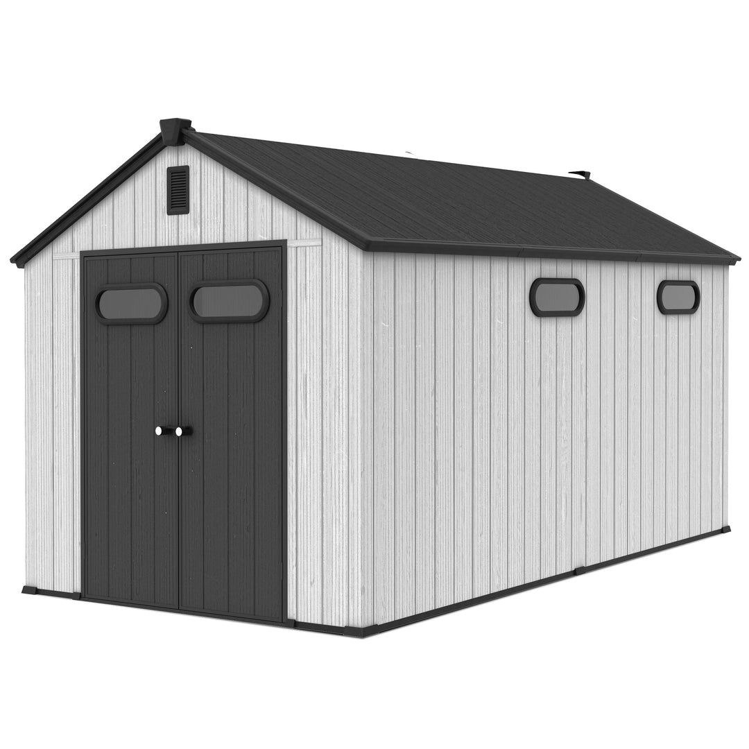 8X8/8X10/8X12 FT All-Weather Outdoor Resin Lockable Storage Shed with Windows Floor for Patio Furniture and Tools
