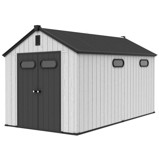 8X8/8X10/8X12 FT All-Weather Outdoor Resin Lockable Storage Shed with Windows Floor for Patio Furniture and Tools