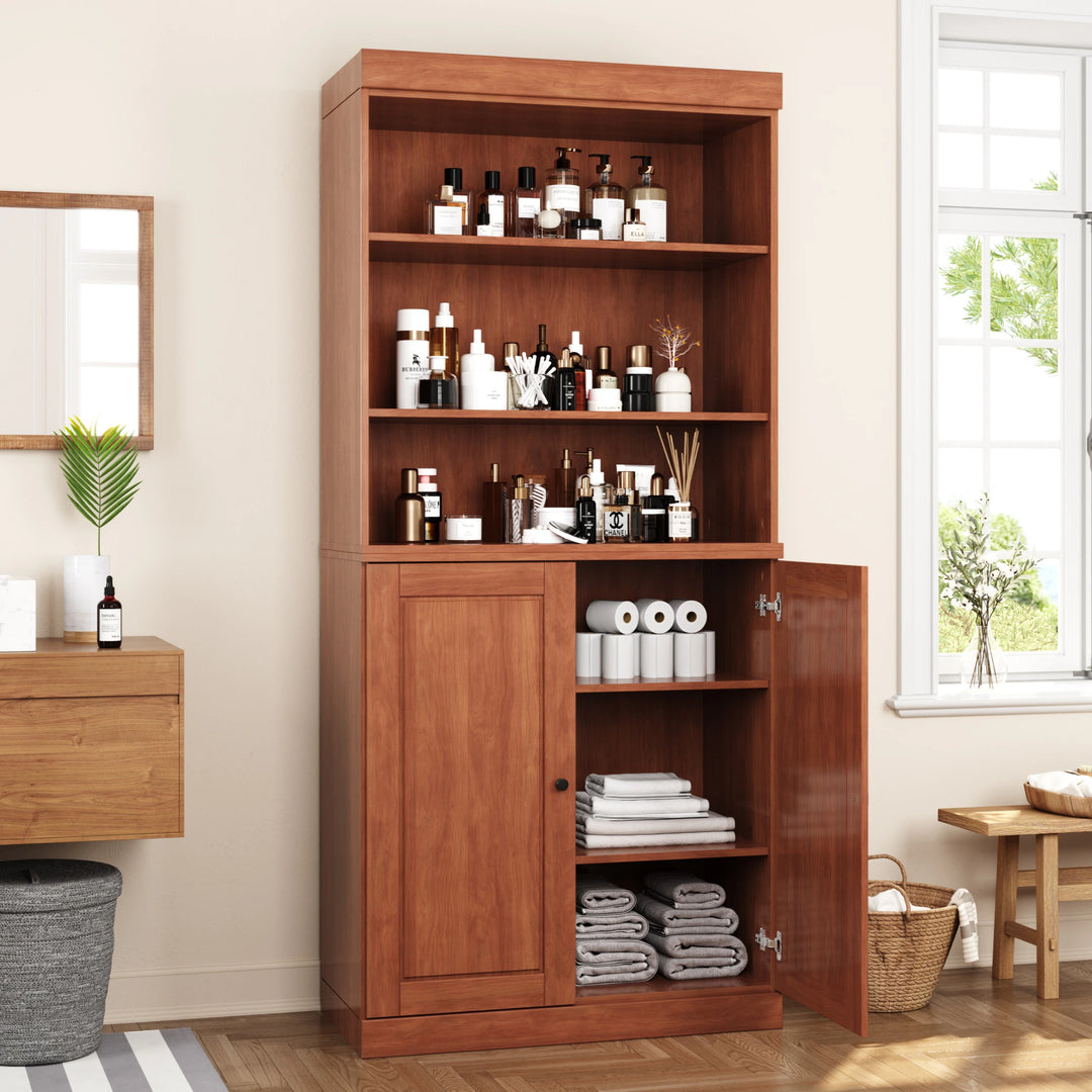 100% Solid Wood Bathroom & Laundry Storage Cabinet, Raised Panel Doors, Adjustable Shelves, 32" Wide, 71.5" Tall