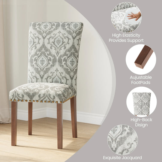RENEWLINE Dining Chairs, Fabric with Nailhead Trim and Wood Legs