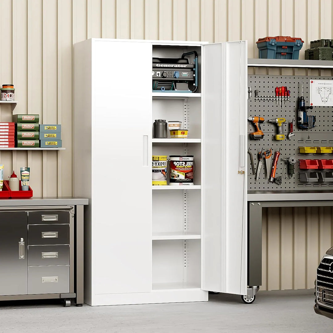 71'' H Metal Garage Storage Work Cabinet with Locking Doors and Adjustable Shelves