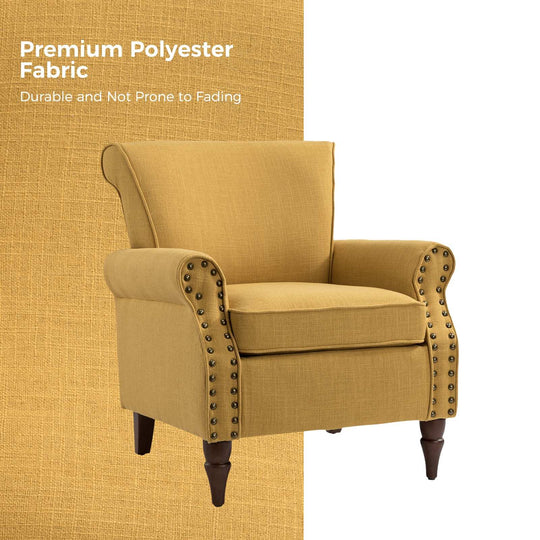 Nyctelius Upholstered Comfy Accent Chair with Turned Wooden Legs and Nailhead Trim Set of 2 by