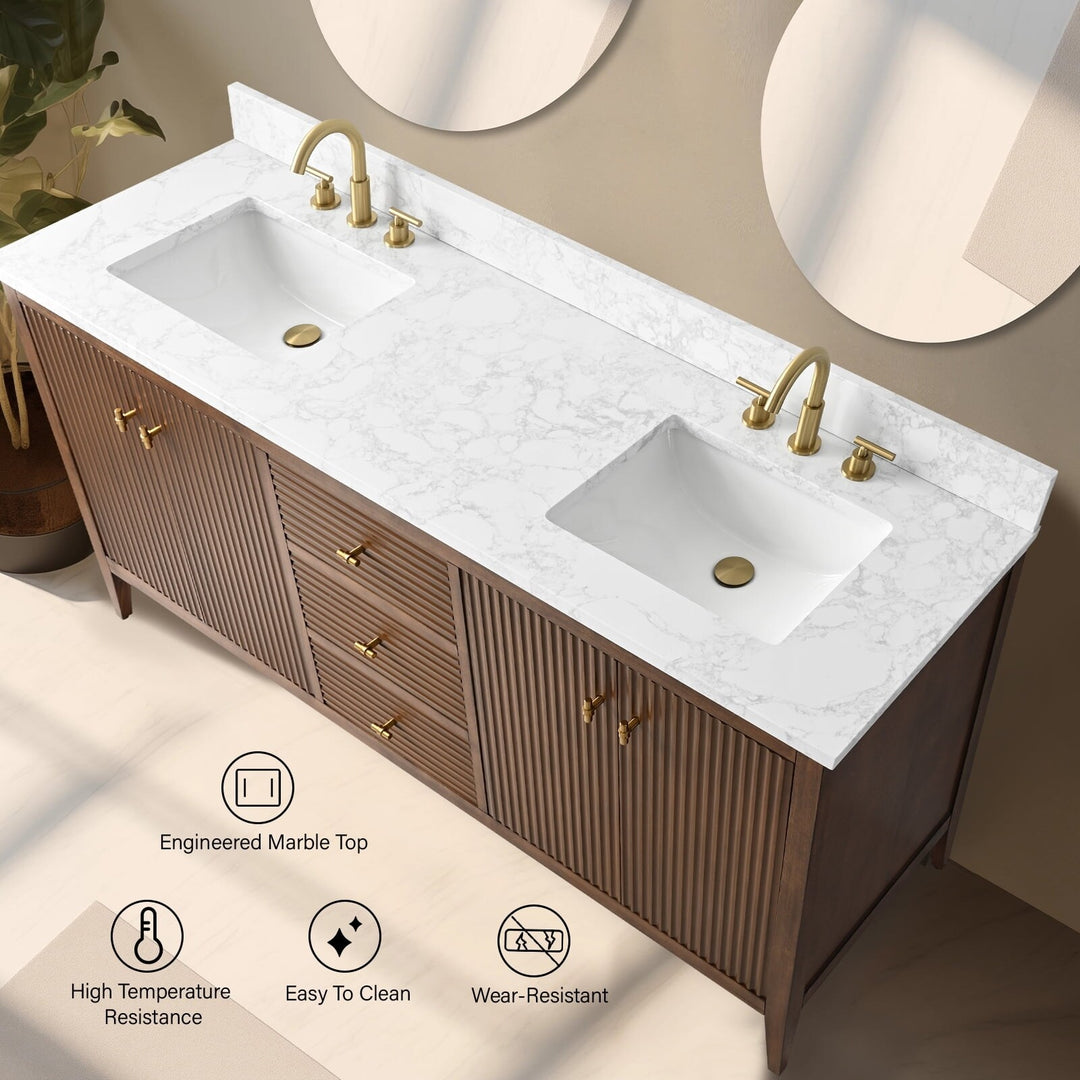 72" Double Sink Bathroom Vanity Cabinet with Engineered Marble Top