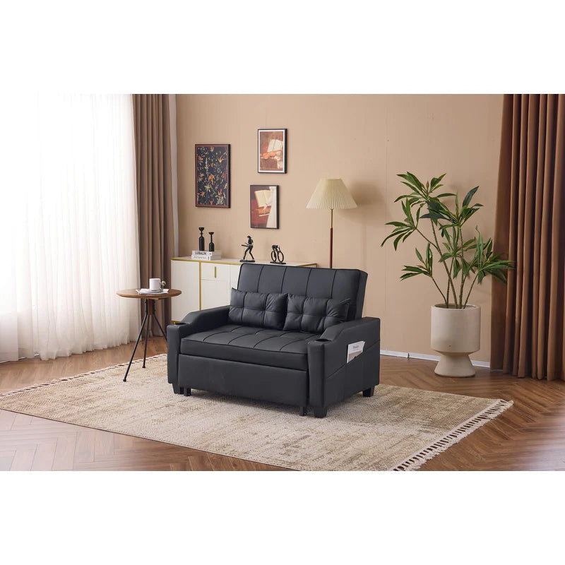 Tufted Upholstered Leather Sleeper Sofa Bed