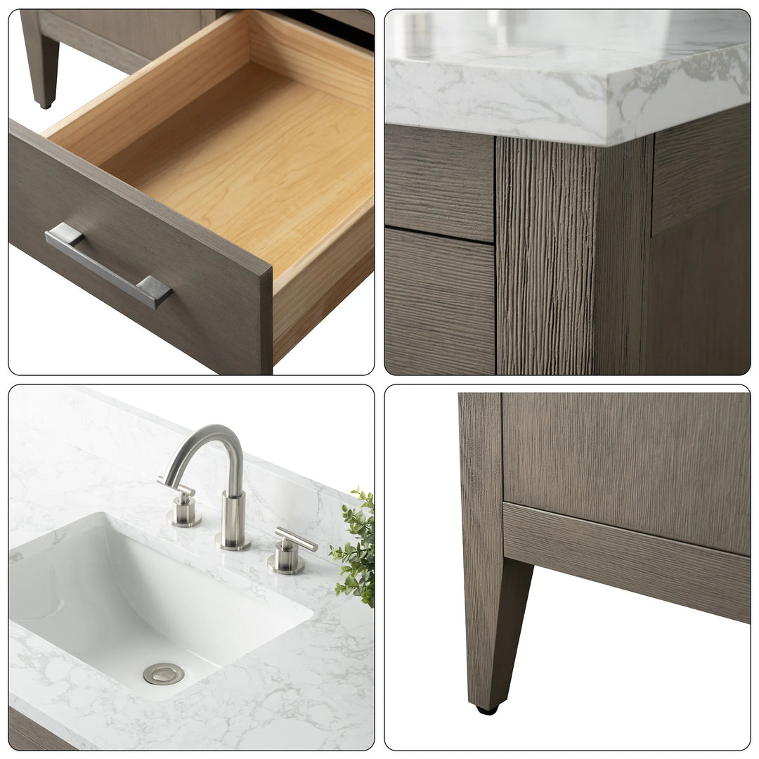 72" Double Sink Bathroom Vanity Cabinet with Engineered Marble Top