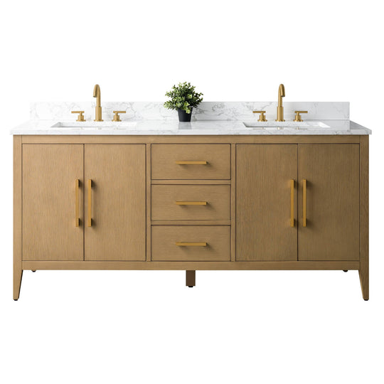 72" Double Sink Bathroom Vanity Cabinet with Engineered Marble Top