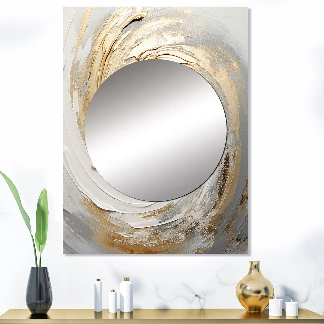 Designart "Gold and White Soft Wave Vortex III" Abstract Spirals Mirror Beige Modern Large Mirror Wall Decor for Hallway