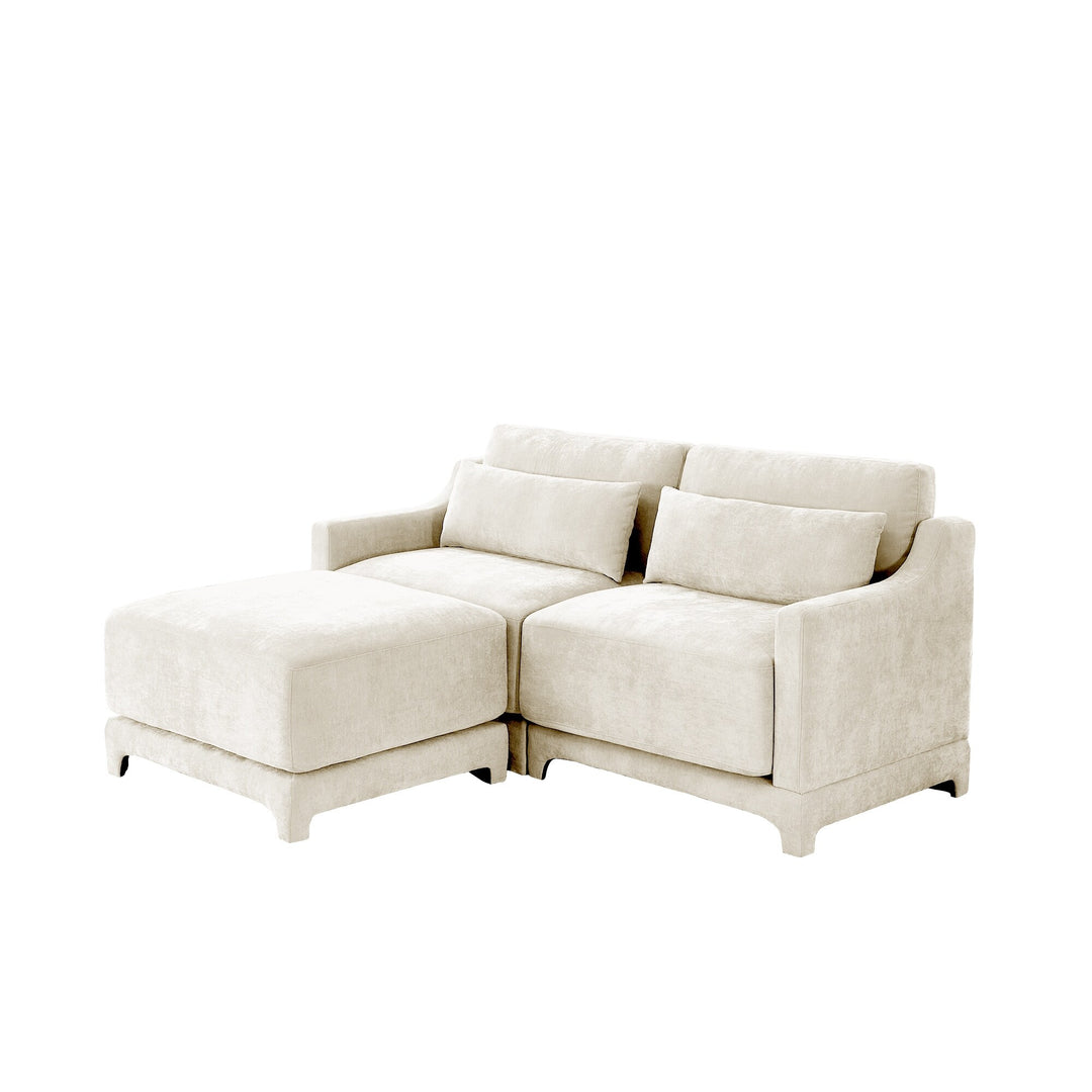 Modern Chenille 4-Seater Sofa with 2 Ottoman, Lumbar Cushions, Ergonomic Backrest, High-Resilience Spongeand Tufted Armrests