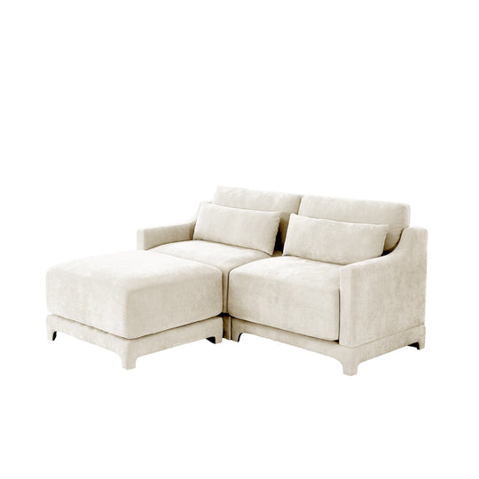 Modern Chenille 4-Seater Sofa with 2 Ottoman, Lumbar Cushions, Ergonomic Backrest, High-Resilience Spongeand Tufted Armrests