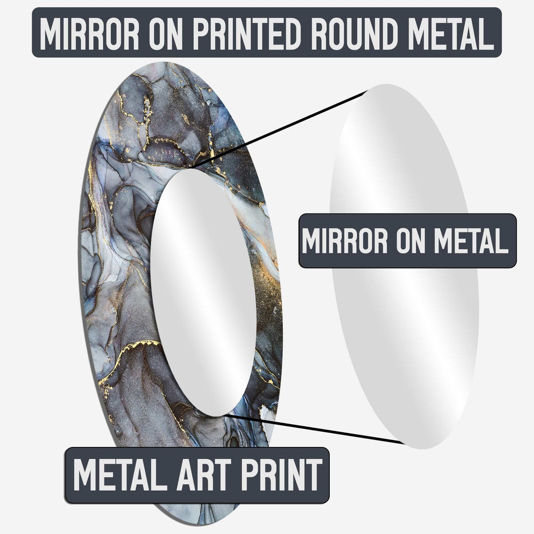 Designart "Gold Black and White Stained Glass I" Abstract Wall Mounted round Large Mirror - Modern Mirror Wall Décor