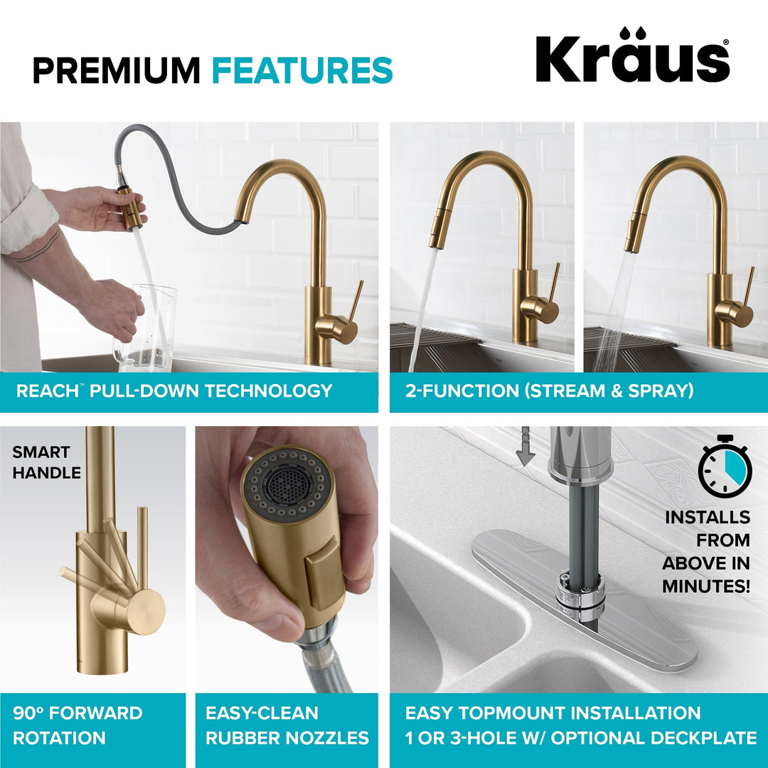 2-Function 1-Handle 1-Hole Pulldown Sprayer Brass Kitchen Faucet