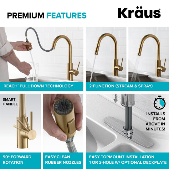 2-Function 1-Handle 1-Hole Pulldown Sprayer Brass Kitchen Faucet