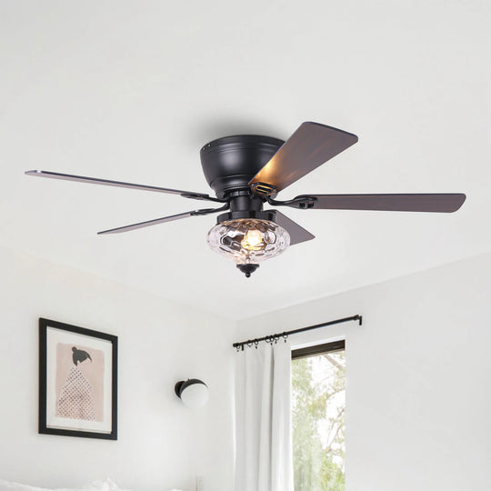 52" Modern Matte Black Reversible Flush Mount Ceiling Fan with Light and Remote - 52 In. D X 52 In. W X 14 In. H