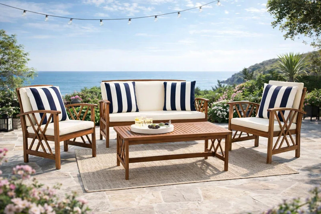 Hurteau Acacia 4 - Person Patio Conversation Sets with Cushions