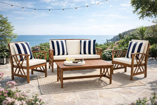 Hurteau Acacia 4 - Person Patio Conversation Sets with Cushions