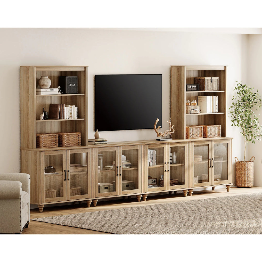 Entertainment Center with Bookshelves for Tvs up to 75", Oak