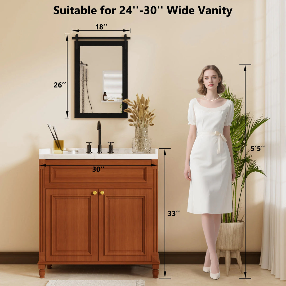 Farmhouse Barn Door Solid Wood Frame Bathroom Vanity Wall Mirror