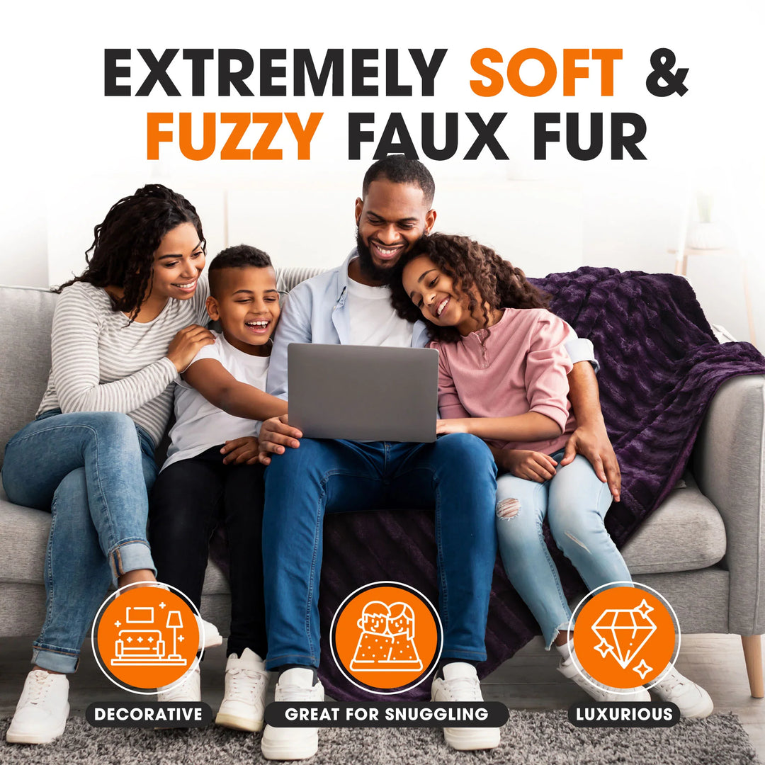 Faux Fur/ Microplush Reversible Throw Blanket