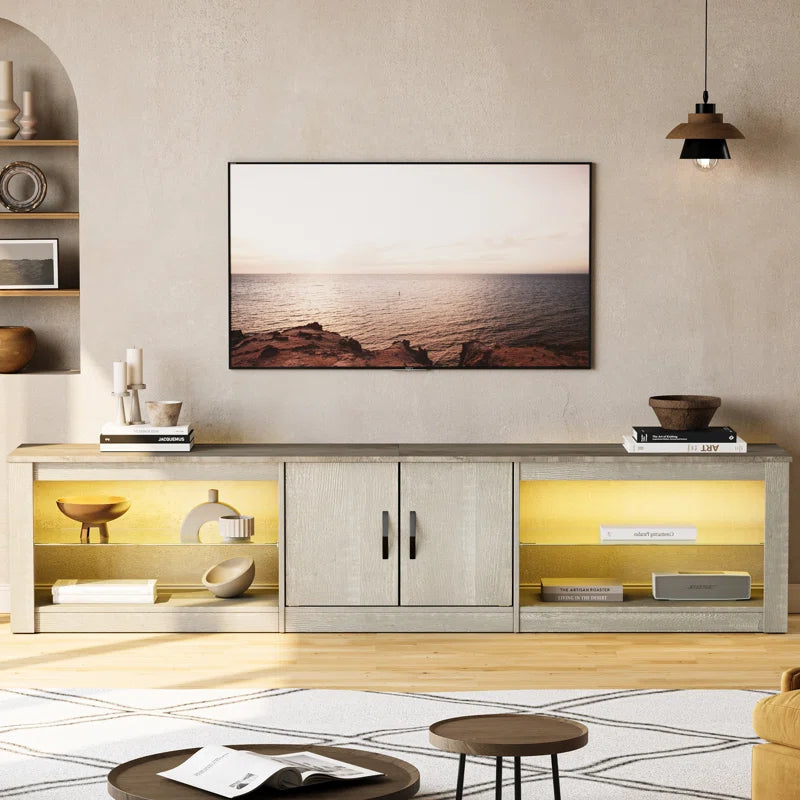 Kruszewski 80" TV Stand for 85", TV Stand with LED Lights & Two Storage Cabinets
