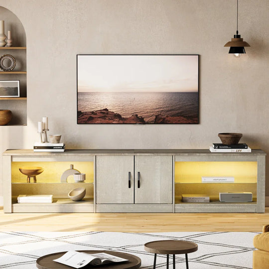 Kruszewski 80" TV Stand for 85", TV Stand with LED Lights & Two Storage Cabinets