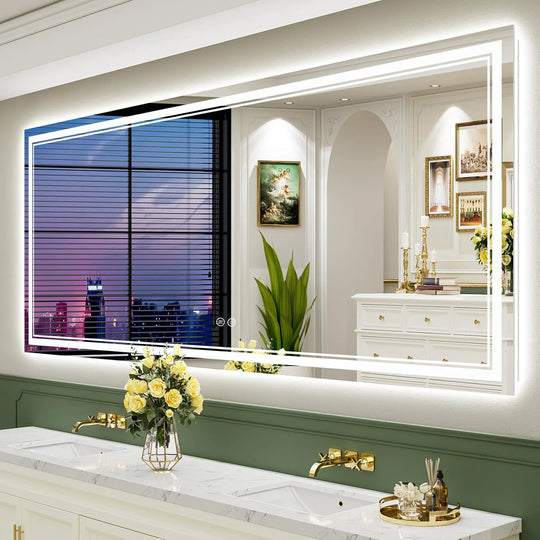 Full Size Front & Back LED Lighted Anti-Fog Tempered Glass Wall Bathroom Vanity Mirror, 3-Year Warranty & ETL Certification