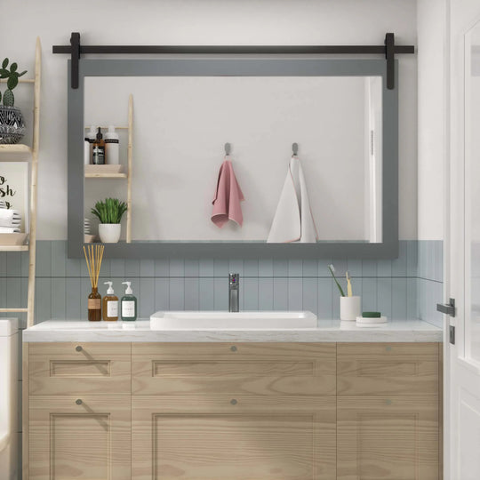 Farmhouse Barn Door Solid Wood Frame Bathroom Vanity Wall Mirror