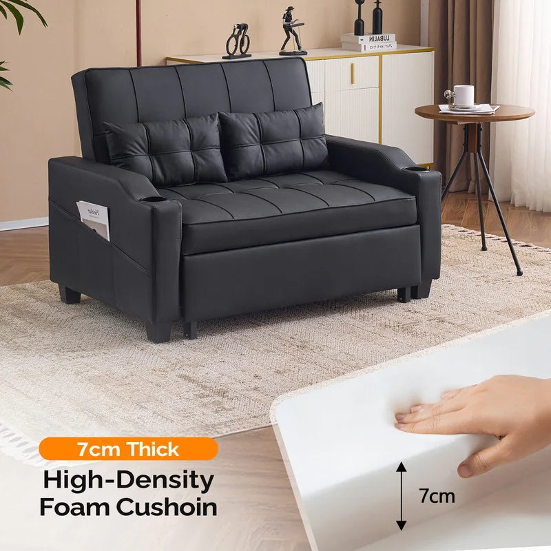 Tufted Upholstered Leather Sleeper Sofa Bed