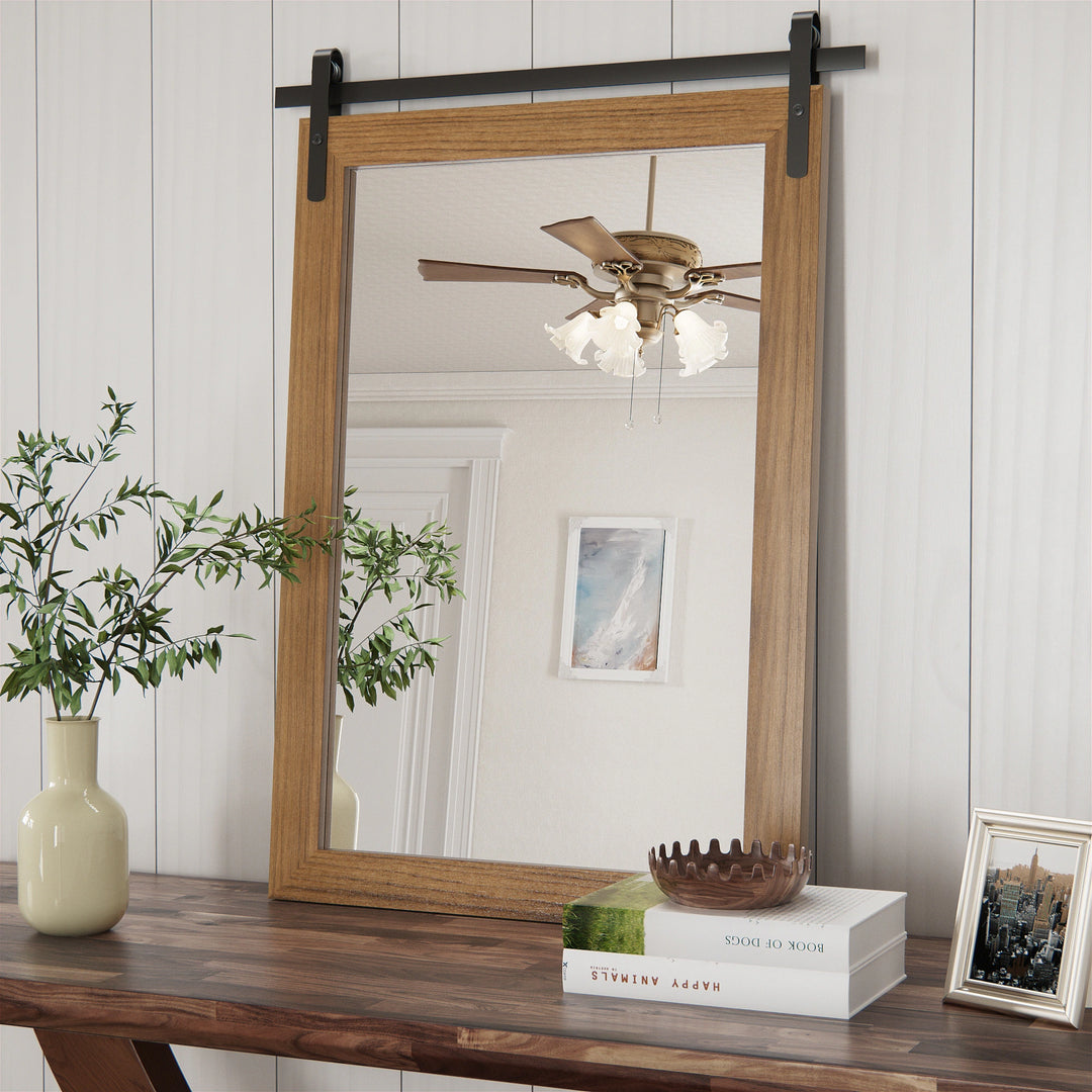 Farmhouse Barn Door Solid Wood Frame Bathroom Vanity Wall Mirror