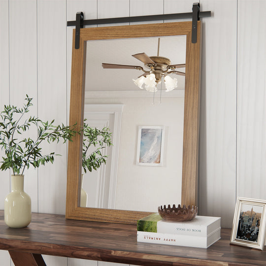Farmhouse Barn Door Solid Wood Frame Bathroom Vanity Wall Mirror