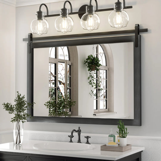 Farmhouse Barn Door Solid Wood Frame Bathroom Vanity Wall Mirror