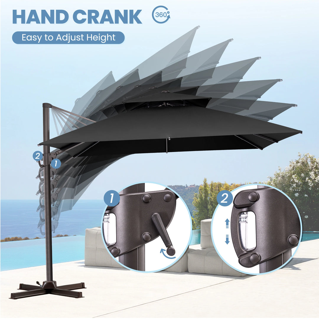 11 X 11 FT Outdoor Square Patio Cantilever Offset Umbrella with Crank and 360 Degrees Rotation
