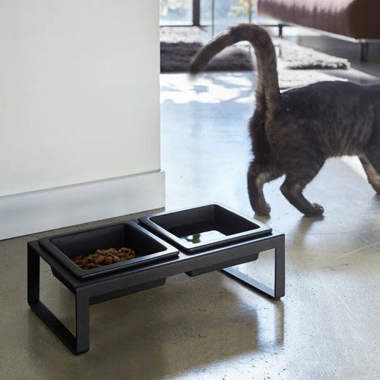 Steel and Ceramic Pet Food Stand, 2 Bowls for Food and Water, Tall, 1.25 Cups