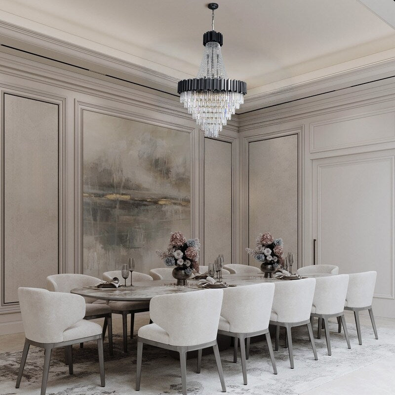 Large Crystal Chandelier - 35.4"Modern 6-Tier 17-Light Chrome Ceiling Light, Luxury K9 Crystal