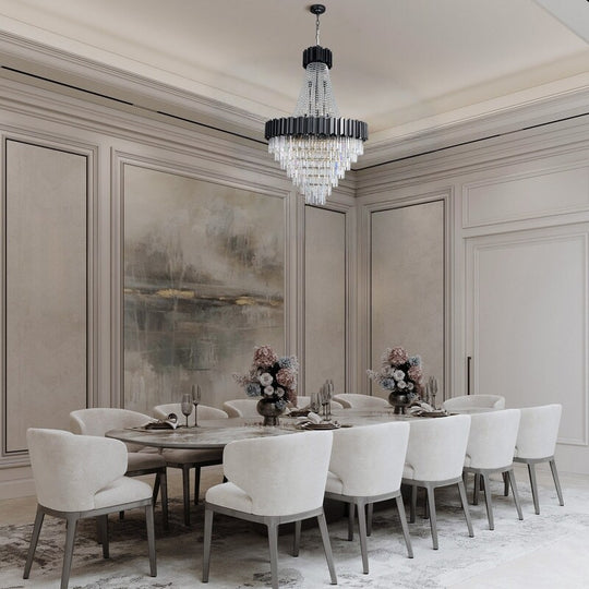 Large Crystal Chandelier - 35.4"Modern 6-Tier 17-Light Chrome Ceiling Light, Luxury K9 Crystal