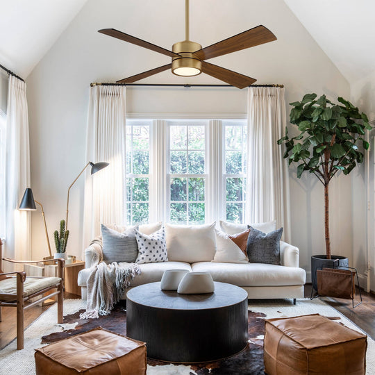 52" Antique Brass Plywood 4-Blade Indoor Ceiling Fan with Light and Remote
