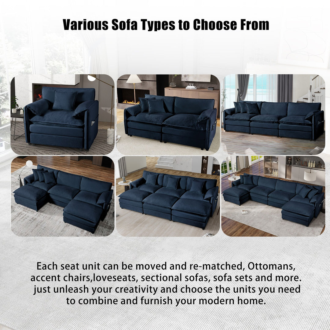- 6-Piece Modular U-Shaped 143.31" Sectional Sofa with 2 Movable Ottomans