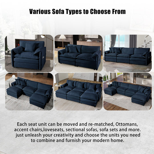 - 6-Piece Modular U-Shaped 143.31" Sectional Sofa with 2 Movable Ottomans