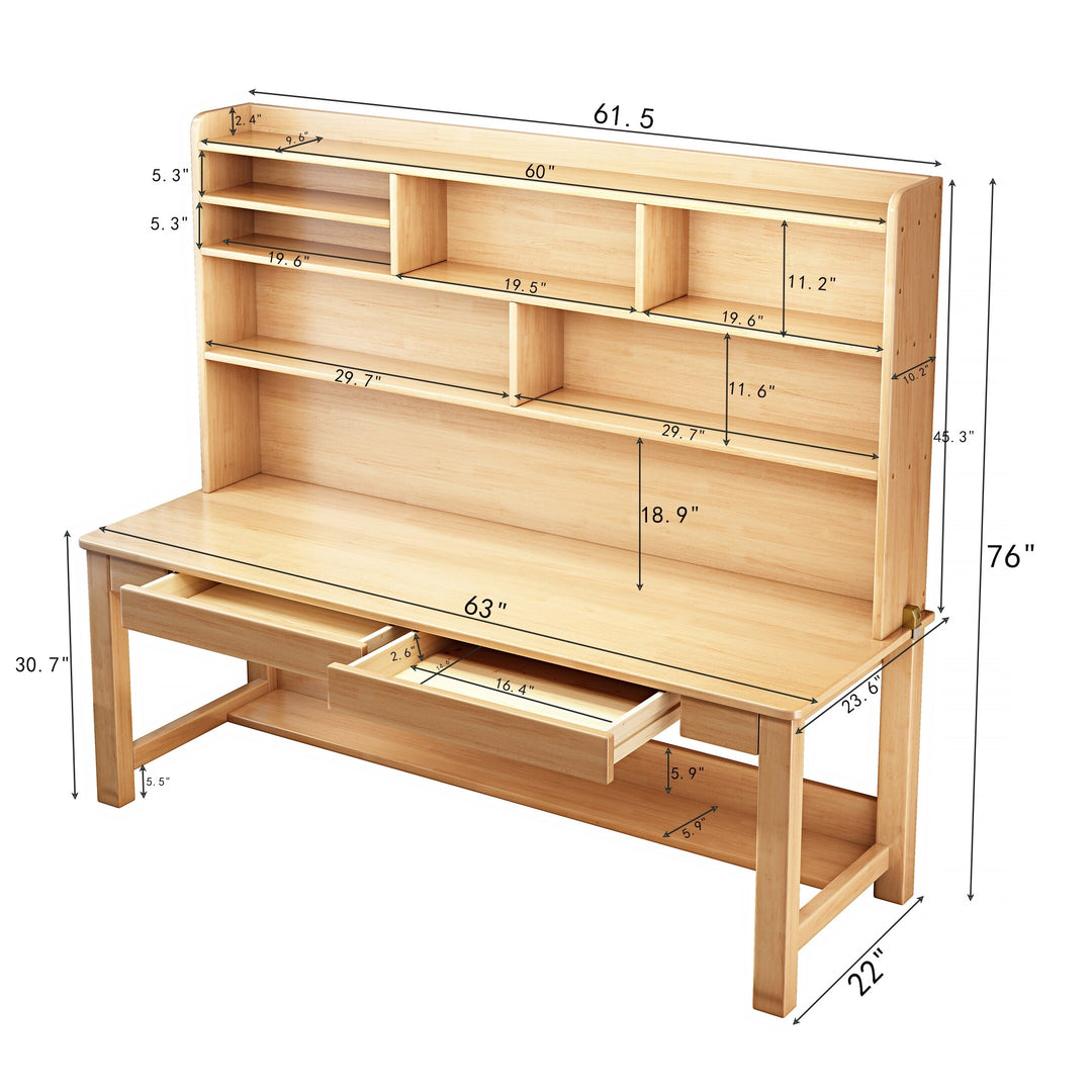 Kids Desk Wood Study Desk Writing Desk with Bookshelf
