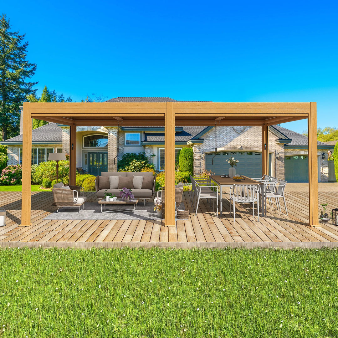 Outdoor Louvered Pergola Gazebo with Adjustable Aluminum Rainproof Roof and Pull-Down Screen