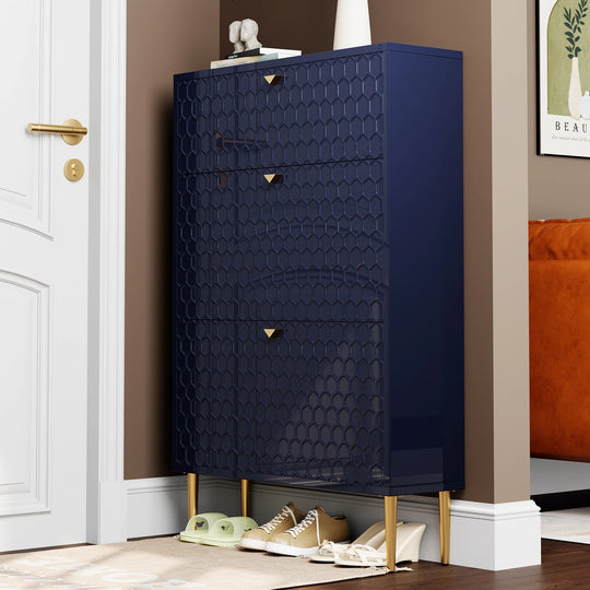 Wood 24 Pairs Shoe Storage Cabinet with 3 Flip Drawers