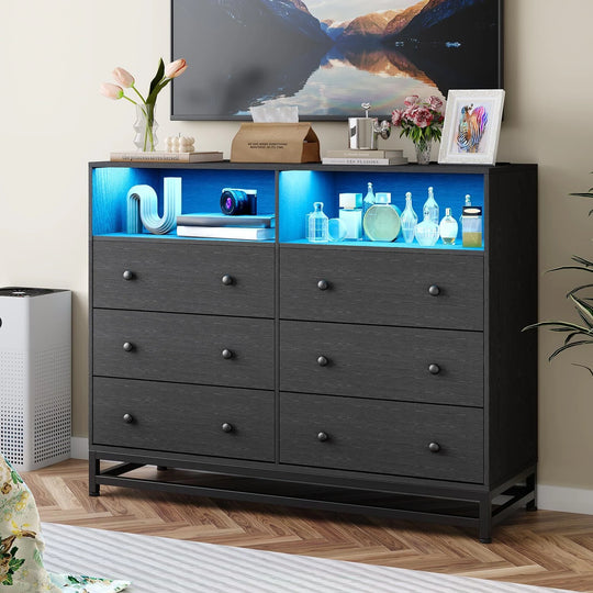 6 Drawer Dresser with Led Lights and Power Outlets