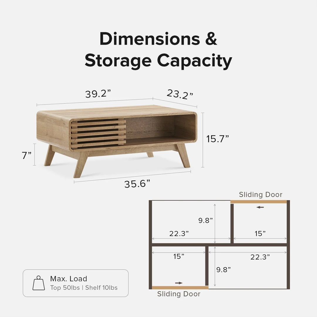 Mopio Ensley Mid-Century Modern Coffee Table with Dual Side Storage, Centerpiece for Your Living Room