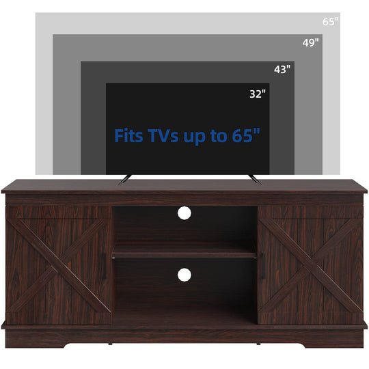 Farmhouse TV Stand with Barn Door Media Console Entertainment Center with Storage Cabinets