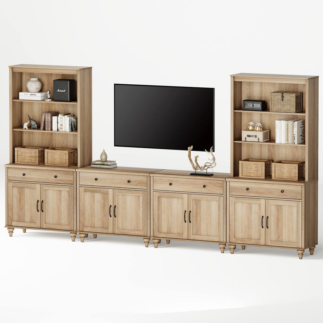 Entertainment Center with Bookshelves for Tvs up to 75", Oak
