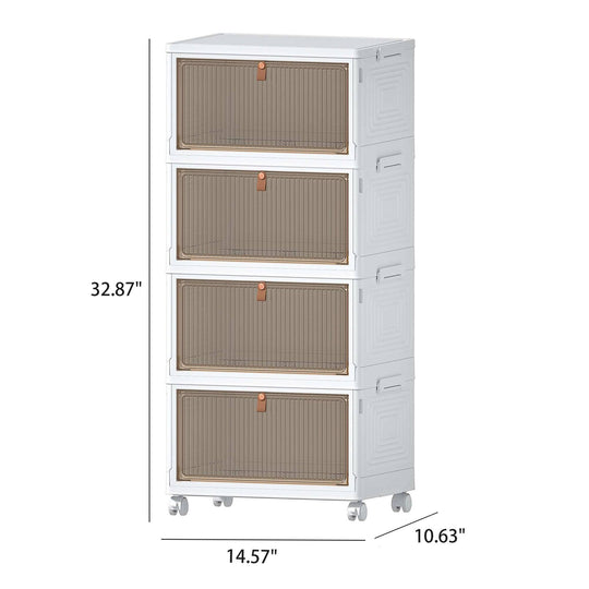Javlergo 4 Tier Bathroom Storage Cabinet Storage Bins with Lid Stackable Storage Boxes Foldable Storage Organizers